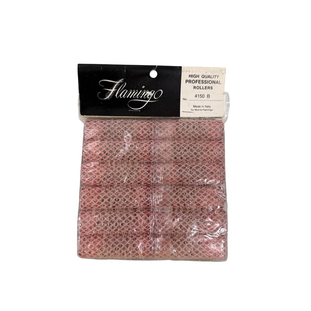 Vintage Flamingo Professional Hair Rollers 4150 B Pink Mesh Made in Italy 12pk